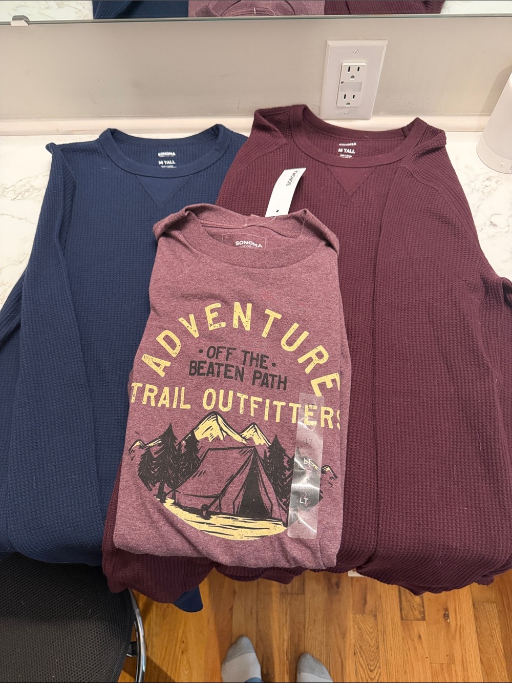 Sonoma Burgundy Graphic Adventure Tee with Navy & Maroon Waffle Long-Sleeves